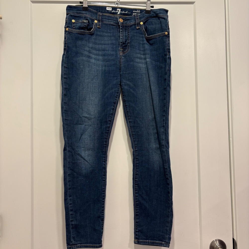 7 For All Mankind Ankle Gwenevere Skinny Jeans Dark Wash Size 30 Squiggle Pocket